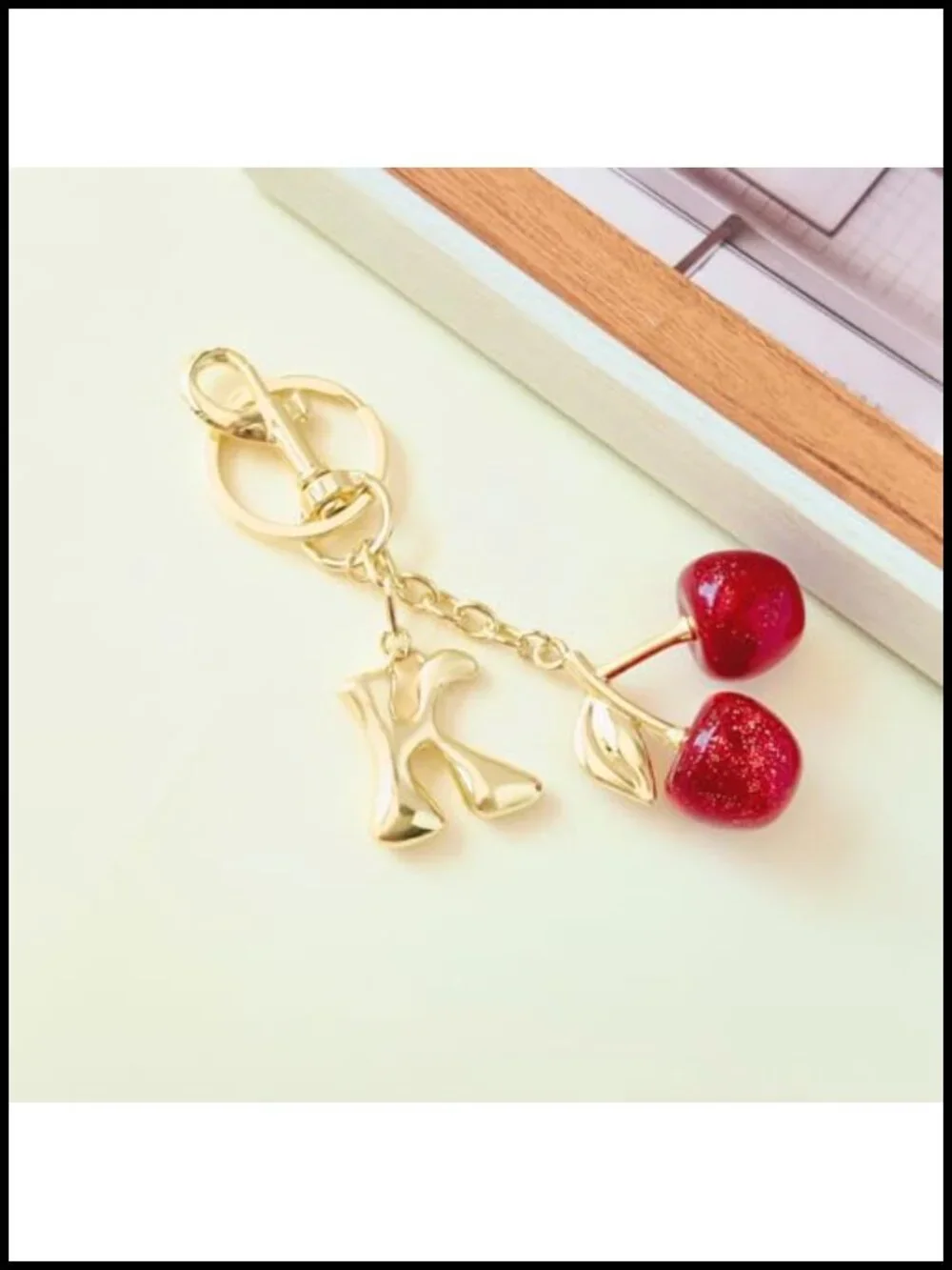 Cherry Letter Bag Charm Metal Lobster Clasp Purse Keychain Accessory